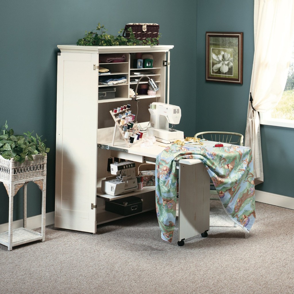 Sewing Machine with Drop Leaf Table Sewing Furniture